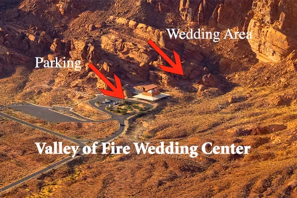 Aerial view of the open-air Wedding Center ceremony site at Valley of Fire State Park